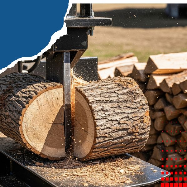 A saw cutting large logs into firewood 